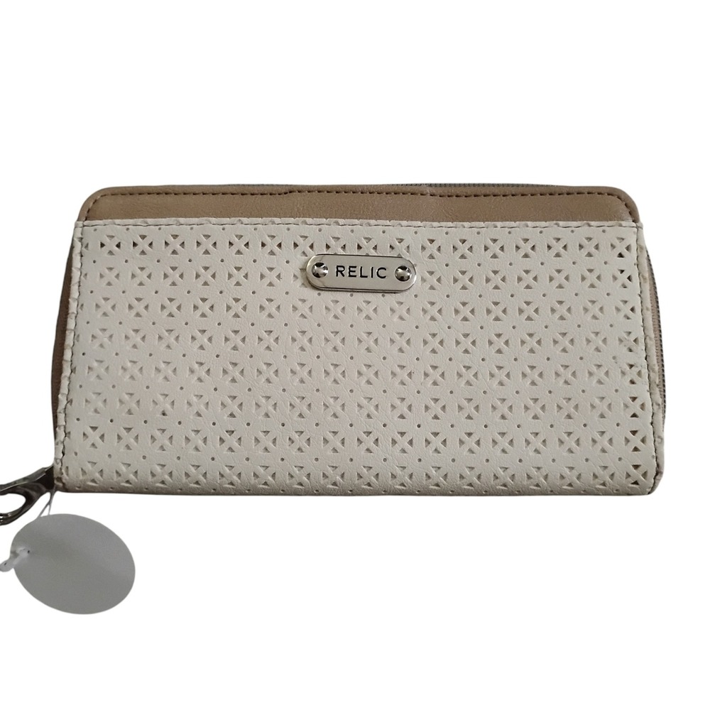 Relic by Fossil Cream Tan Perforated Zip Around Smartphone Wallet